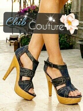 90's-Y2K Denim Platform🔥CLUB COUTURE💙Open Toe|Blue Denim| Studs